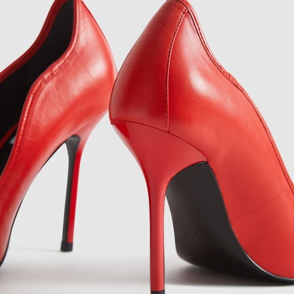 Reiss Bramley Pointed Toe Pump Heels Size 38 7.5 Reddish Orange Leather NEW $290 - Picture 4 of 15